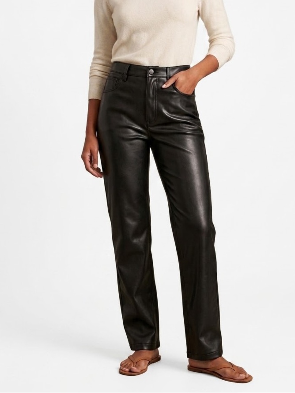 Abercrombie & Fitch 90s Straight Ultra High Rise Vegan Leather Pants Black 27/4